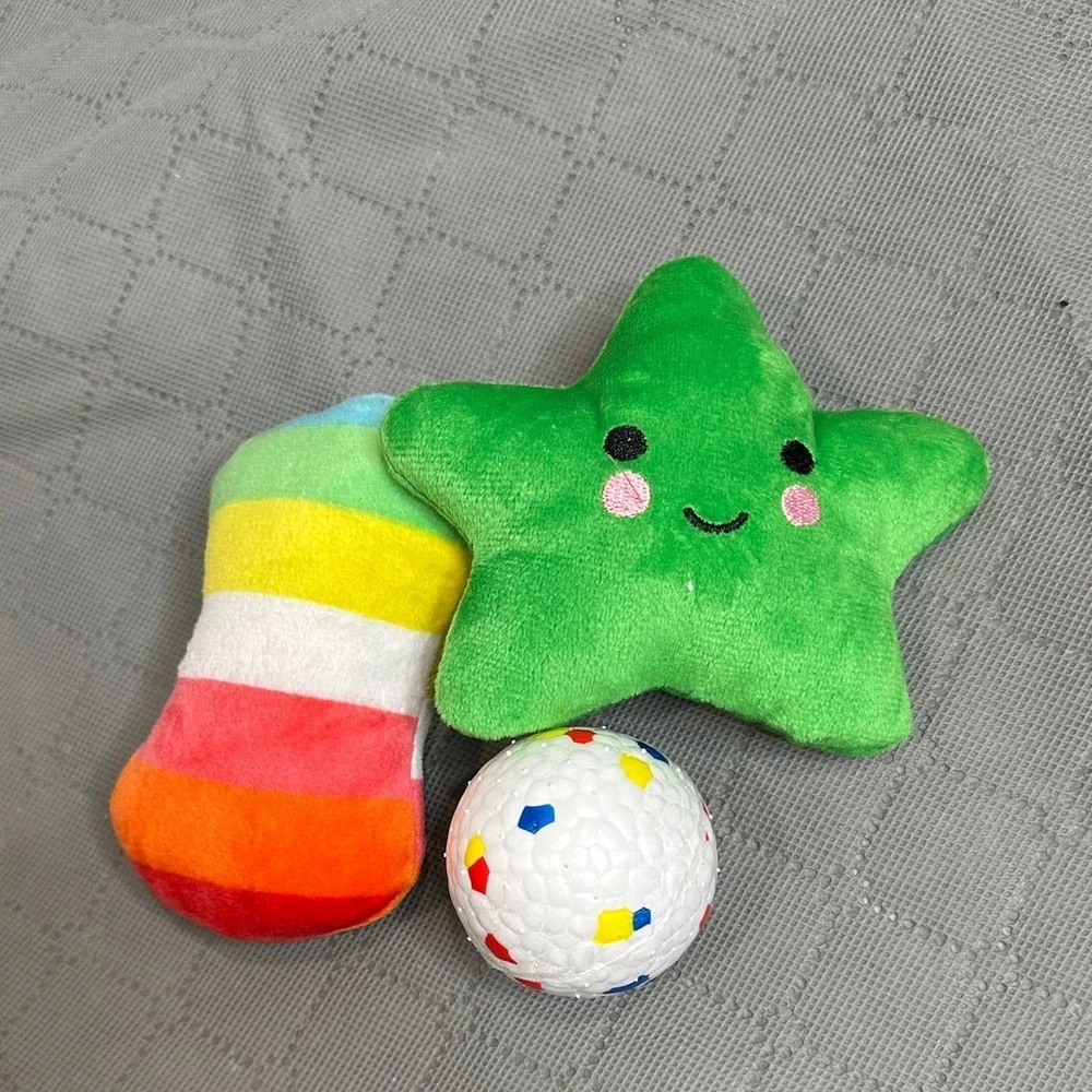 3 piece Cat Toy Set Colorful Plush Star and Ball Toy and Rainbow Toy